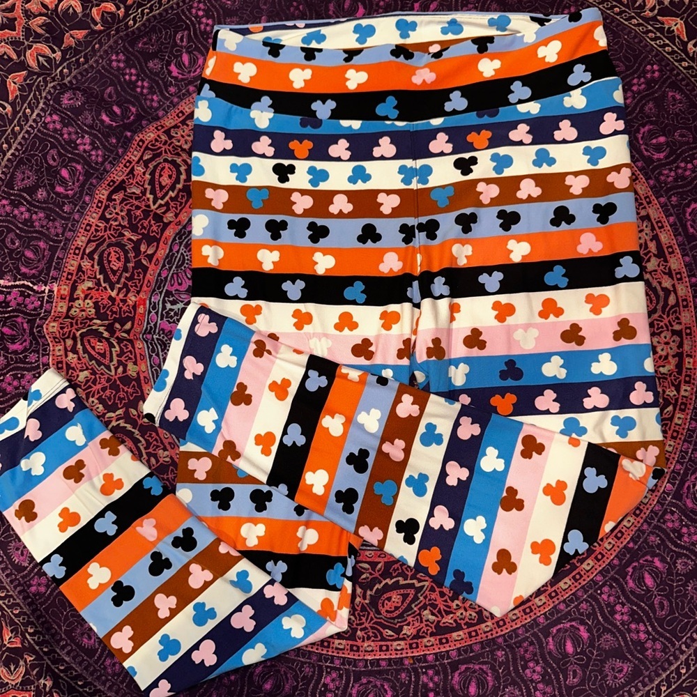 LuLaRoe Adult Leggings with Mickey Mouse Stripes size T/C Tall and Curvy